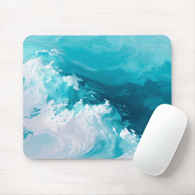 Swirling Turquoise Waves Abstract Ocean Wave Art Mouse Pad (With Mouse)