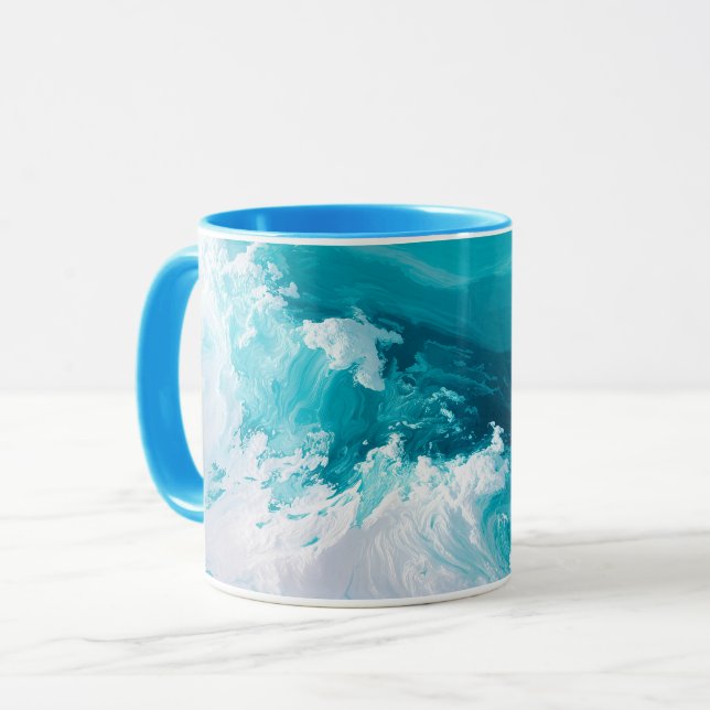 Swirling Turquoise Waves Abstract Ocean Wave Art Mug (Front Left)