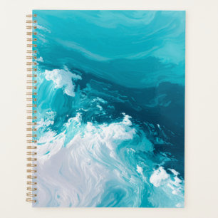 Swirling Turquoise Waves Abstract Ocean Wave Art Planner