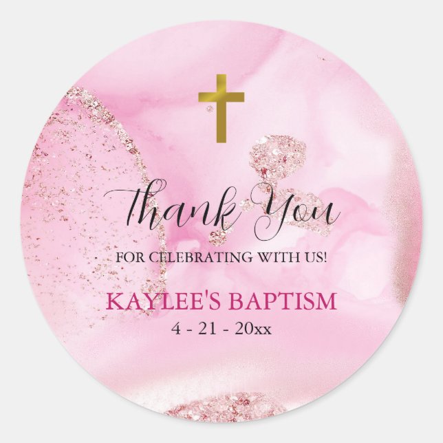 Swirling & Twirling Pink Clouds Baptism  Classic Round Sticker (Front)