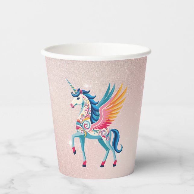 Swirling Unicorn Birthday Paper Cups (Front)