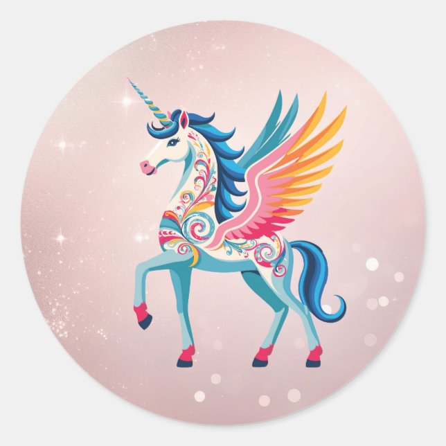 Swirling Unicorn Classic Round Sticker (Front)