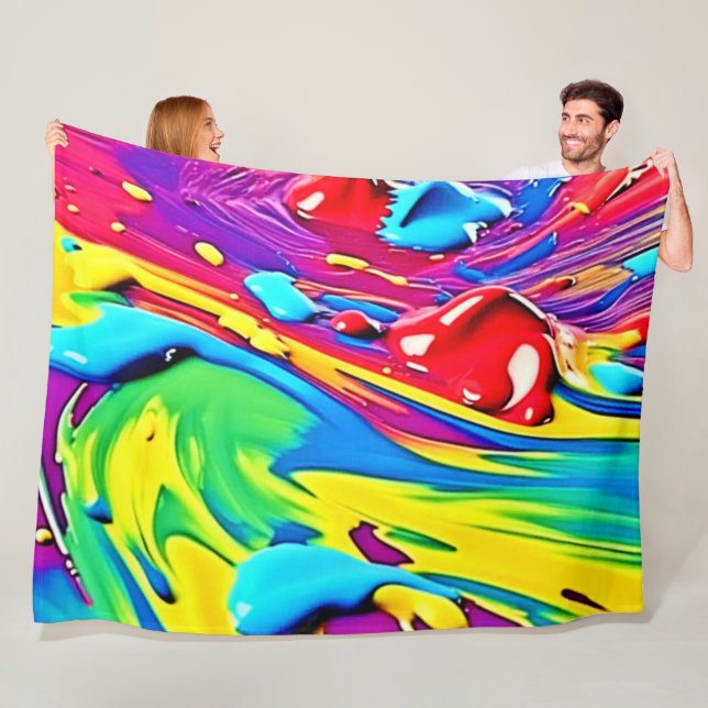 Swirling Vibrant Paint Art Fleece Blanket (In Situ)