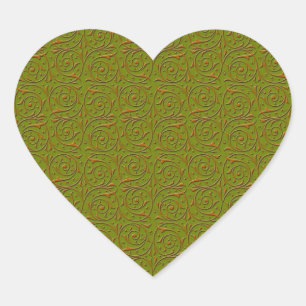 Swirling Vines Gold over Olive Green Heart Sticker