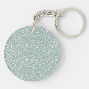 Swirling Vines in Pale Sage Green and White Key Ring