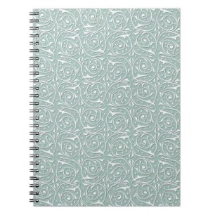 Swirling Vines in Pale Sage Green and White Notebook