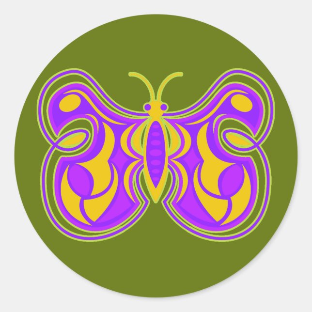 Swirling Vintage Butterfly Classic Round Sticker (Front)