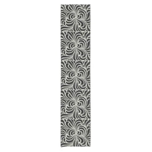 Swirling vintage Japanese abstract in black white Short Table Runner