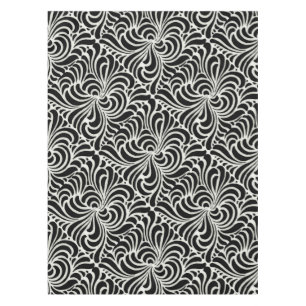 Swirling vintage Japanese abstract in black white Tablecloth