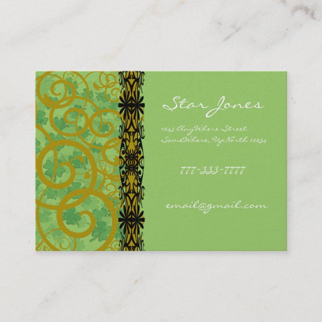 Swirls and Clover and Shamrocks Galore Business Card (Front)