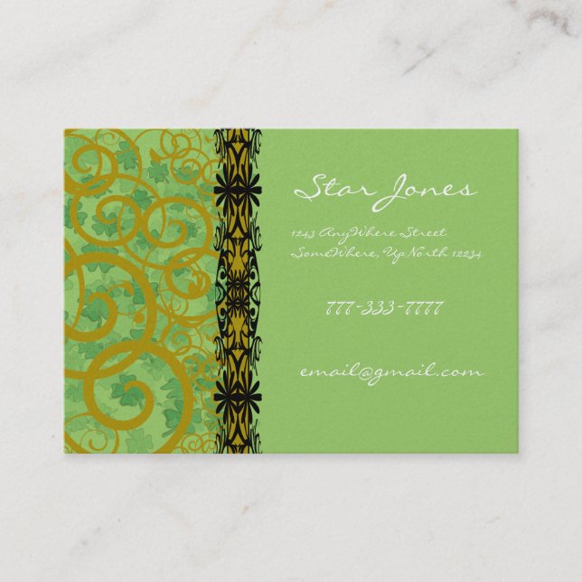 Swirls and Clover and Shamrocks Galore Business Card (Front)