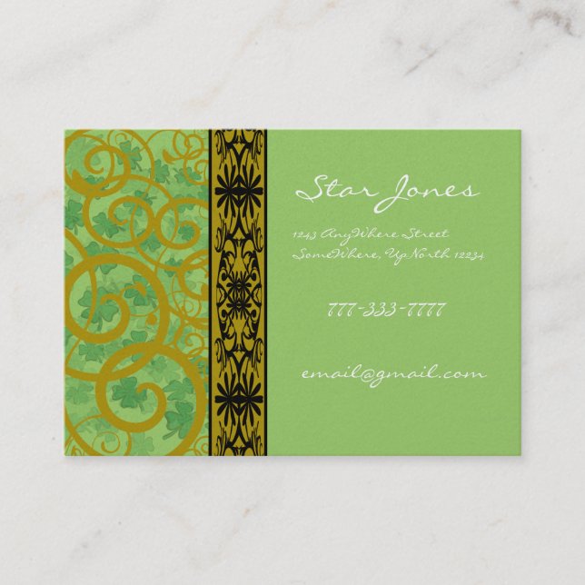 Swirls and Clover and Shamrocks Galore Business Card (Front)