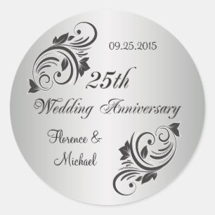 Swirls and flowers silver black Sticker