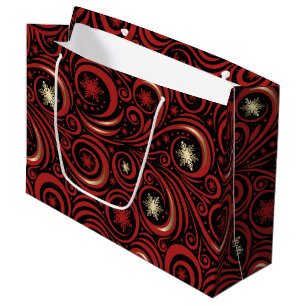 Swirls and Snowflakes Red and Gold Large Gift Bag