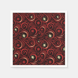 Swirls and Snowflakes Red and Gold Napkin