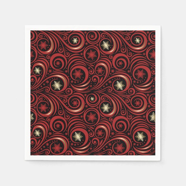 Swirls and Snowflakes Red and Gold Napkin (Front)