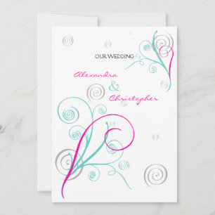 Swirls Aqua Pink Wedding Invitation Announcement