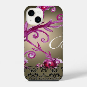 SWIRLS, BERRIES DAMASK MONOGRAM pink black grey iPhone 14 Case