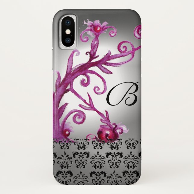 SWIRLS, BERRIES DAMASK MONOGRAM pink ,white black Case-Mate iPhone Case (Back)