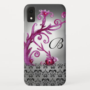 SWIRLS, BERRIES DAMASK MONOGRAM pink ,white black iPhone XR Case