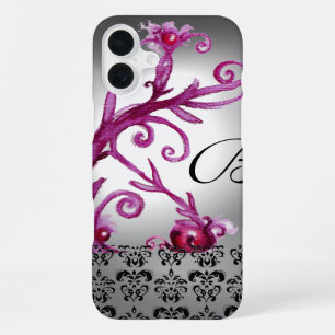 SWIRLS, BERRIES DAMASK MONOGRAM pink ,white black iPhone Case