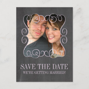Swirls Chalkboard Photo Save the Date Postcard