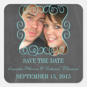 Swirls Chalkboard Photo Save the Date Stickers