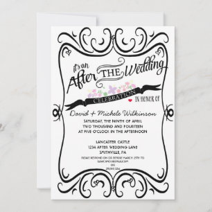 Swirls Chalkboard Post Wedding Black White Invitation