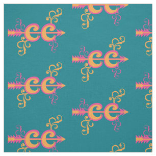 Swirls Cross Country Runner Symbol Pink Orange Fabric