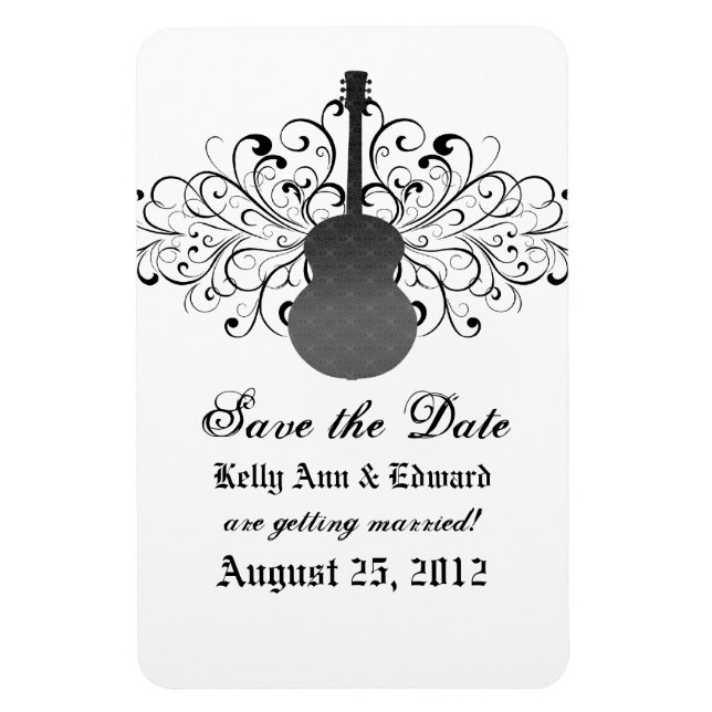 Swirls Guitar Save the Date Magnet, Grey Magnet (Vertical)