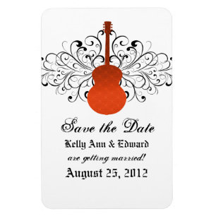 Swirls Guitar Save the Date Magnet, Orange Magnet
