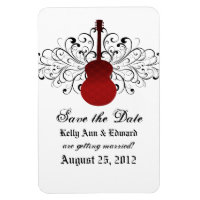 Swirls Guitar Save the Date Magnet, Red
