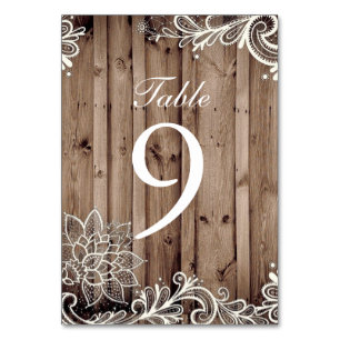 swirls lace barn wood country wedding table number