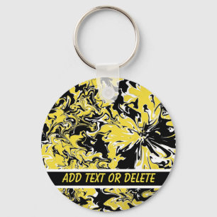 Swirls of Black, White and Yellow Key Ring