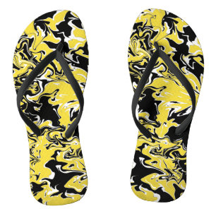Swirls of Black, White and Yellow Thongs