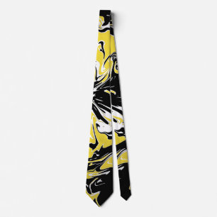 Swirls of Black, White and Yellow Tie