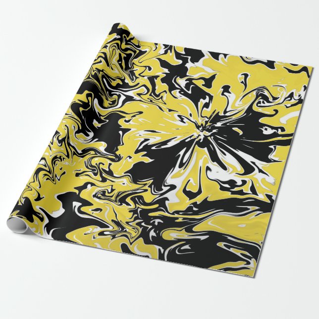 Swirls of Black, White and Yellow Wrapping Paper (Unrolled)