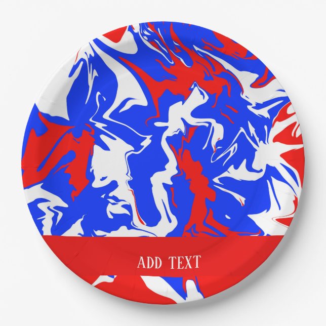 Swirls of Red, White and Blue Paper Plate (Front)