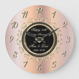 Swirls Ornaments Rose Gold 50 Wedding Anniversary Large Clock