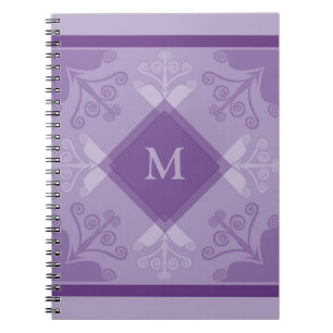 Swirls Pattern Purple Monogram Spiral Notebook
