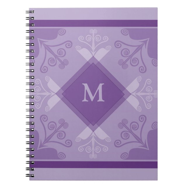 Swirls Pattern Purple Monogram Spiral Notebook (Front)