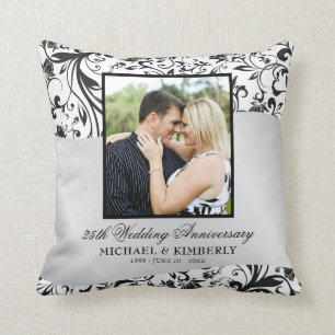 Swirls Photo Silver 25th Wedding Anniversary   Cushion