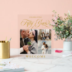 Swirls & Photos 50th Wedding Anniversary Welcome Acrylic Sign
