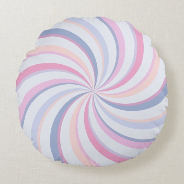 Swirls Pink Blue Peach Round Cushion (Front)