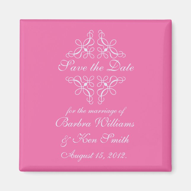 Swirls Save The Date Magnet in Candy Pink (Front)