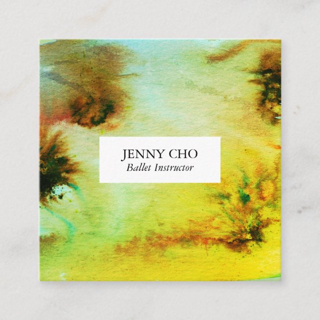 Swirls & splashes watercolor business card square (Front)