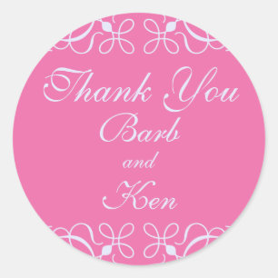 Swirls Thank You Sticker in Candy Pink