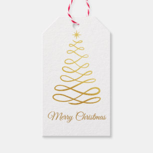 Swirly Abstract Gold Christmas Tree Gift Tags