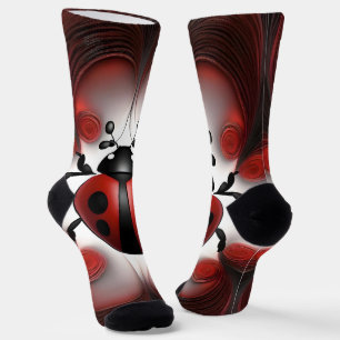 Swirly Abstract Ladybug Fractal Art, Socks