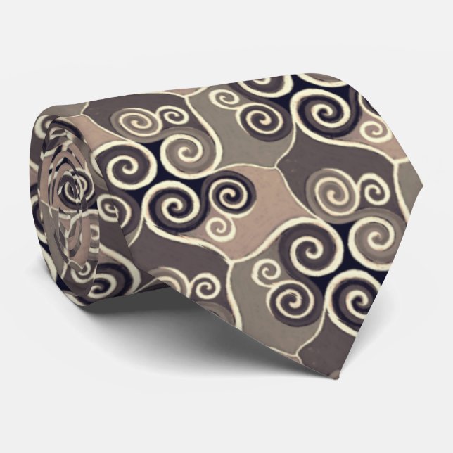Swirly Abstract Pattern Design Artsy Beige Taupe Tie (Rolled)